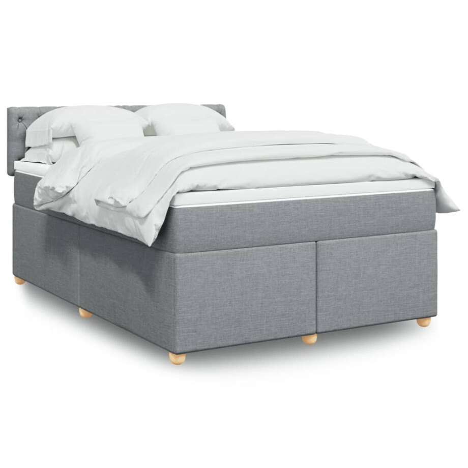 vidaXL Boxspring met matras stof lichtgrijs 140x200 cm vidaXL Boxspring met matras stof lichtgrijs 140x200 cm afbeelding 1