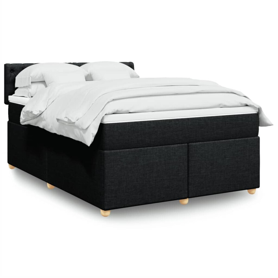vidaXL Boxspring met matras stof zwart 140x200 cm vidaXL Boxspring met matras stof zwart 140x200 cm afbeelding 1