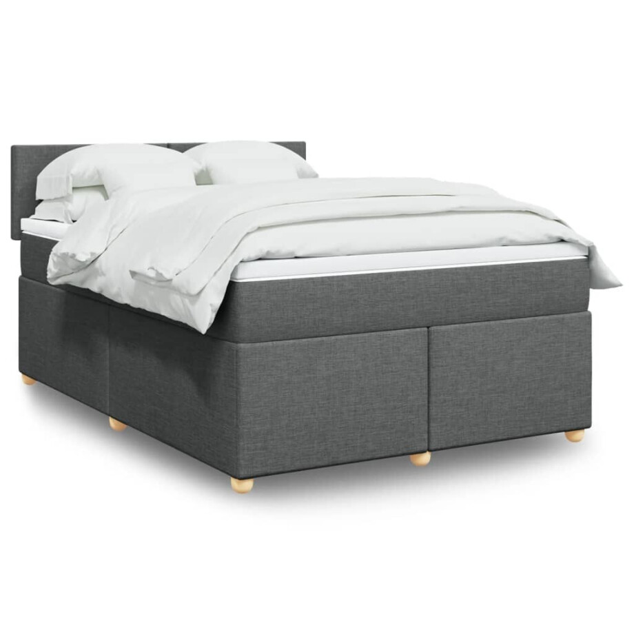 vidaXL Boxspring met matras stof donkergrijs 160x200 cm afbeelding 1