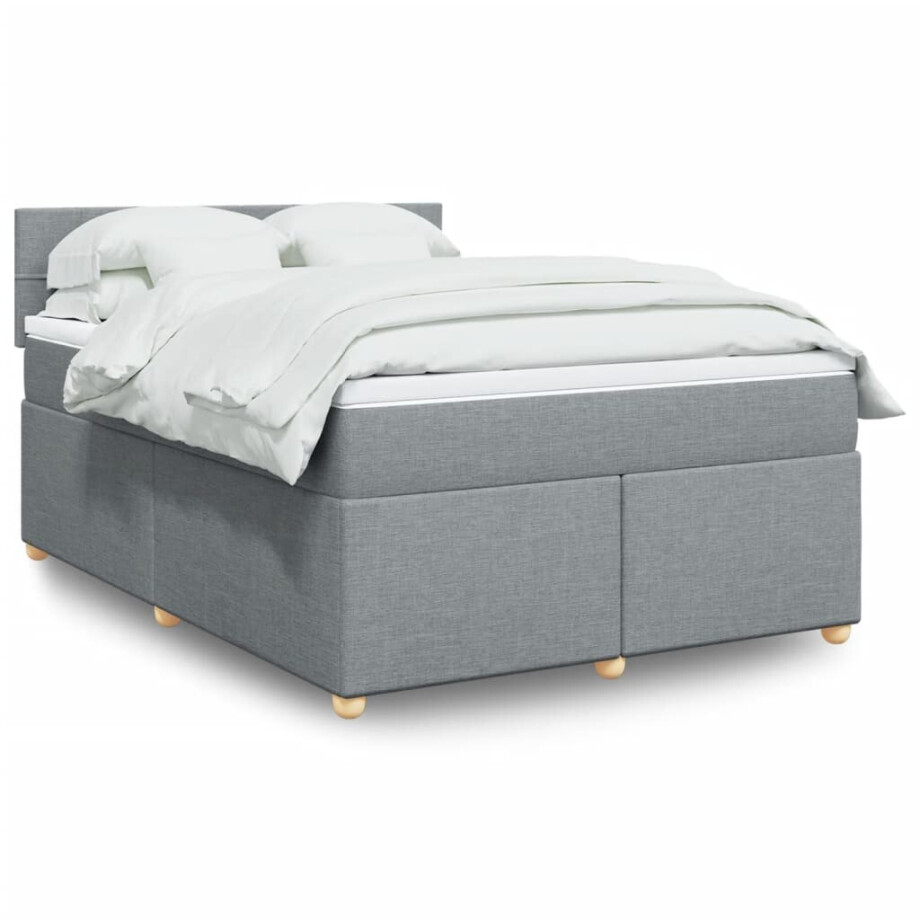 vidaXL Boxspring met matras stof lichtgrijs 160x200 cm afbeelding 1