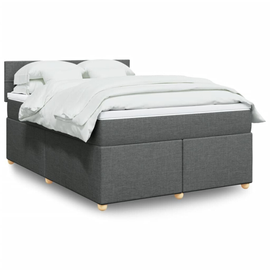 vidaXL Boxspring met matras stof donkergrijs 160x200 cm vidaXL Boxspring met matras stof donkergrijs 160x200 cm afbeelding 1
