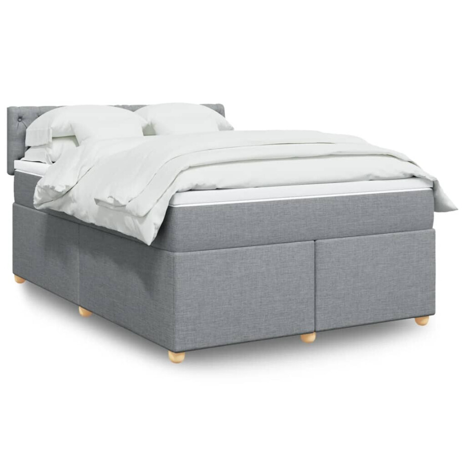 vidaXL Boxspring met matras stof lichtgrijs 160x200 cm afbeelding 1