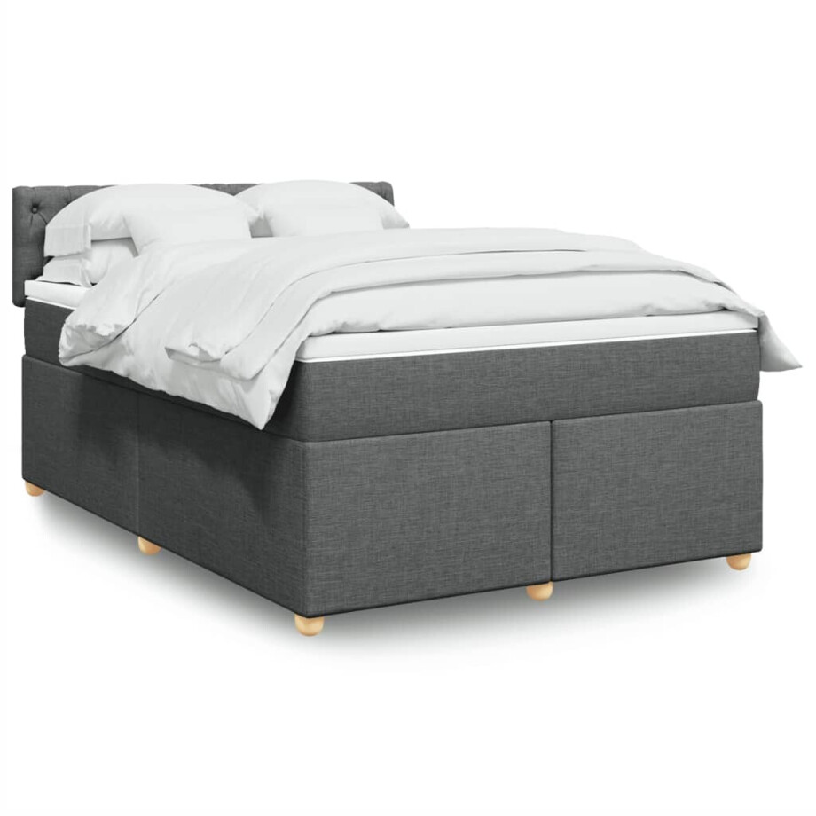 vidaXL Boxspring met matras stof donkergrijs 160x200 cm vidaXL Boxspring met matras stof donkergrijs 160x200 cm afbeelding 1