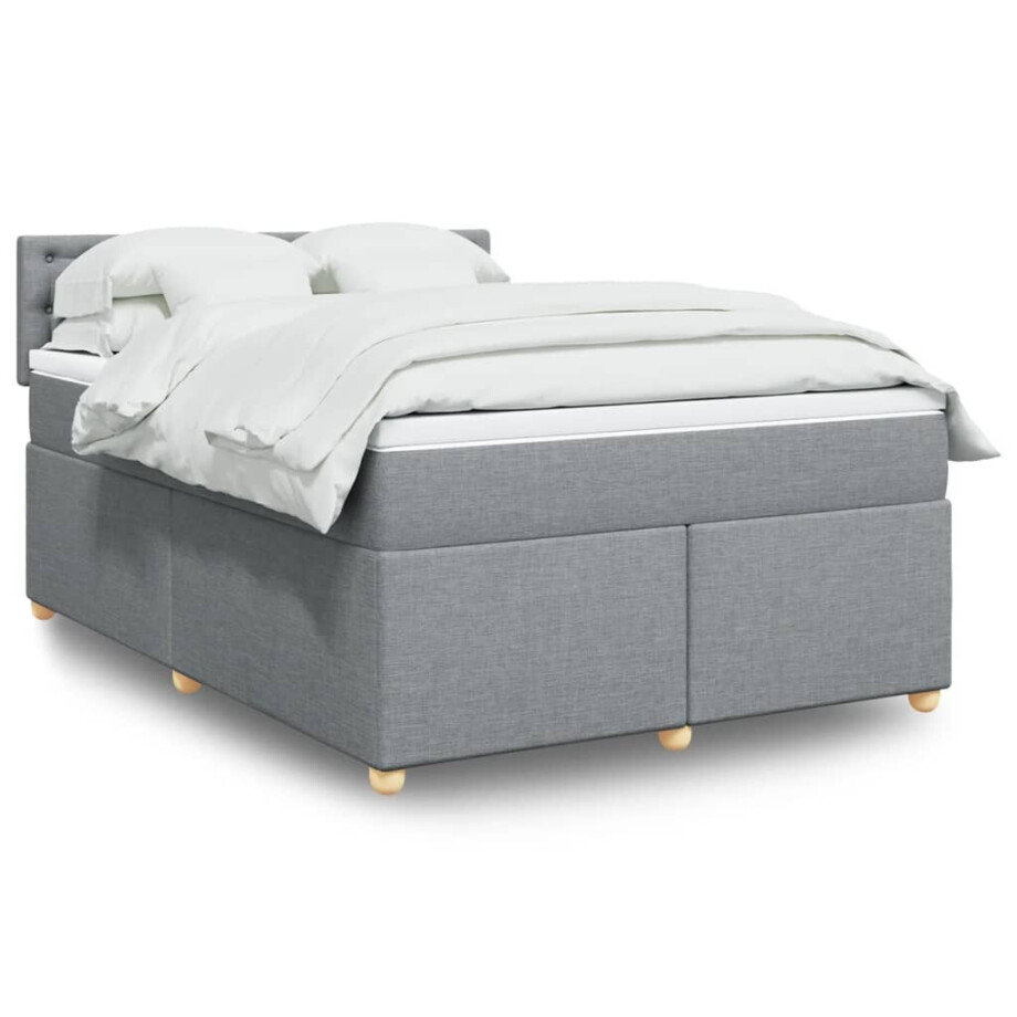 vidaXL Boxspring met matras stof lichtgrijs 160x200 cm afbeelding 1