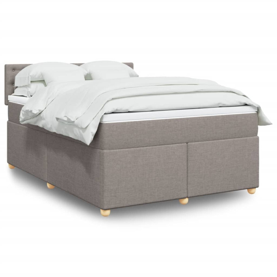 vidaXL Boxspring met matras stof taupe 160x200 cm afbeelding 1