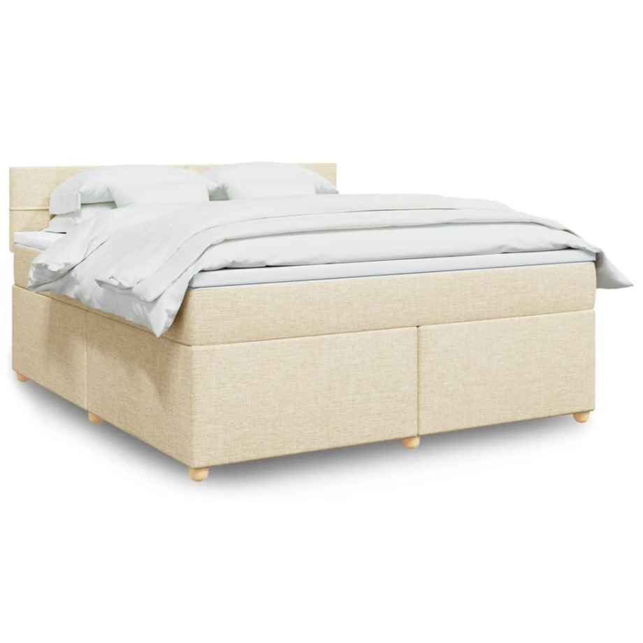 vidaXL Boxspring met matras stof crèmekleurig 180x200 cm afbeelding 1