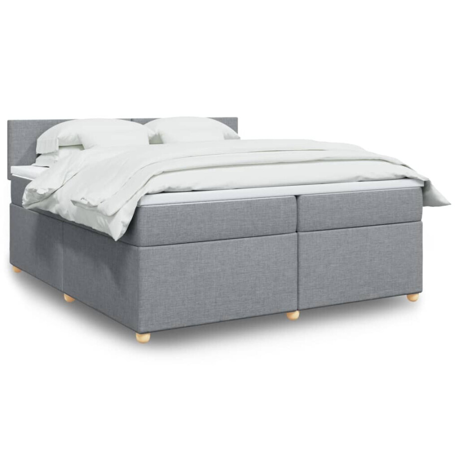 vidaXL Boxspring met matras stof lichtgrijs 200x200 cm vidaXL Boxspring met matras stof lichtgrijs 200x200 cm afbeelding 1