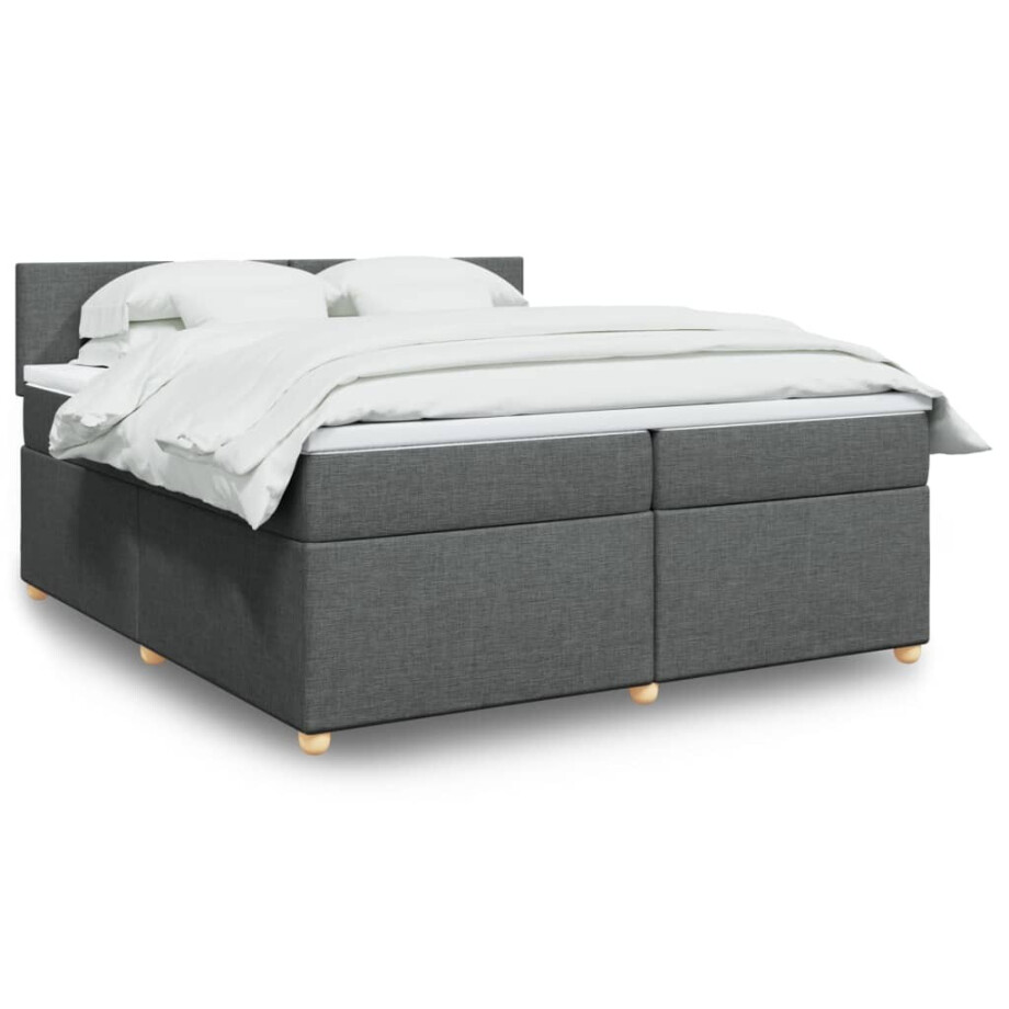 vidaXL Boxspring met matras stof donkergrijs 200x200 cm vidaXL Boxspring met matras stof donkergrijs 200x200 cm afbeelding 1