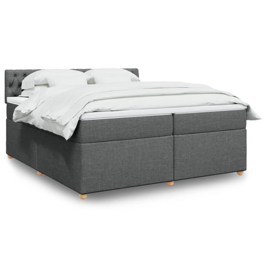 vidaXL Boxspring met matras stof donkergrijs 200x200 cm vidaXL Boxspring met matras stof donkergrijs 200x200 cm afbeelding 1