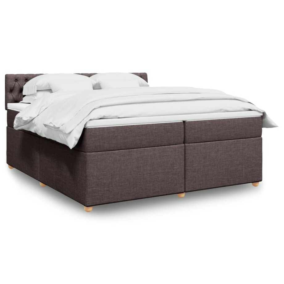 vidaXL Boxspring met matras stof donkerbruin 200x200 cm vidaXL Boxspring met matras stof donkerbruin 200x200 cm afbeelding 1