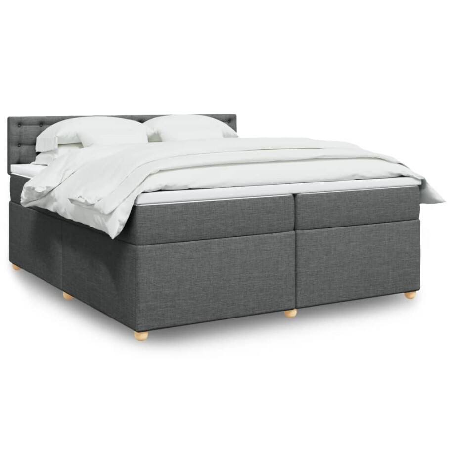vidaXL Boxspring met matras stof donkergrijs 200x200 cm vidaXL Boxspring met matras stof donkergrijs 200x200 cm afbeelding 1