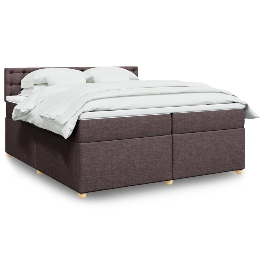 vidaXL Boxspring met matras stof donkerbruin 200x200 cm vidaXL Boxspring met matras stof donkerbruin 200x200 cm afbeelding 1