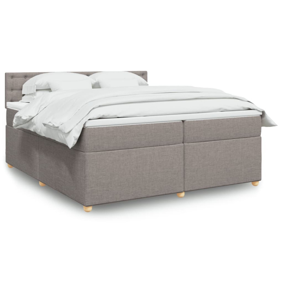 vidaXL Boxspring met matras stof taupe 200x200 cm afbeelding 1