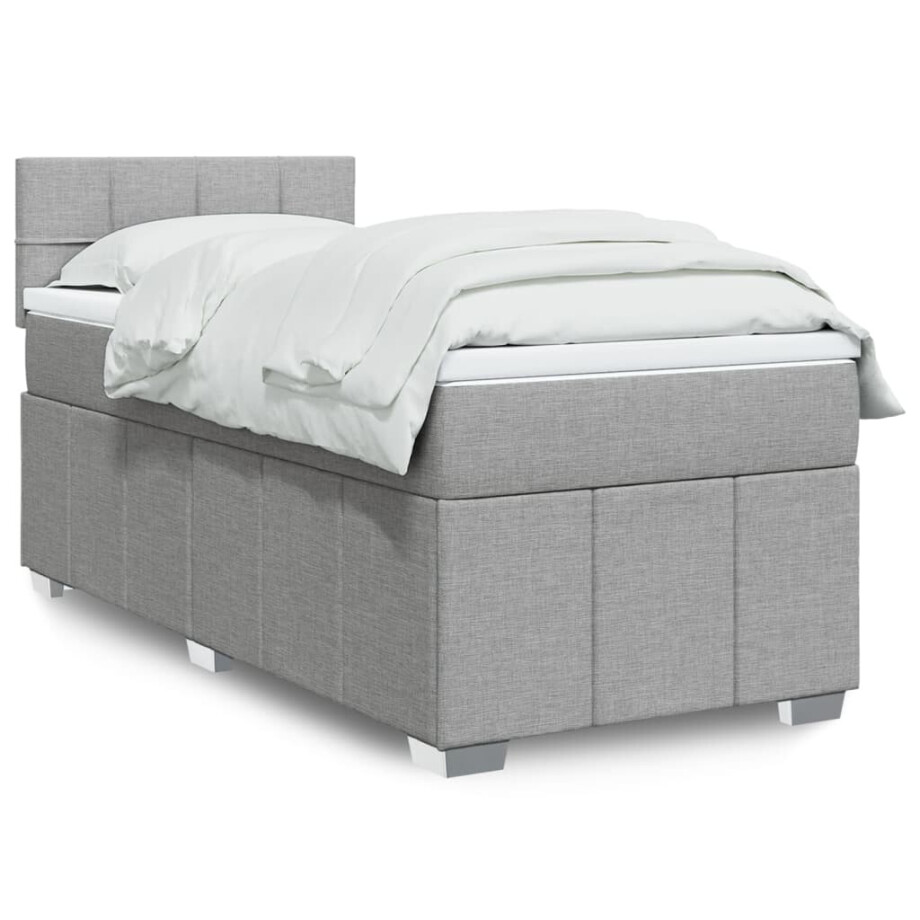 vidaXL Boxspring met matras stof lichtgrijs 80x200 cm afbeelding 1
