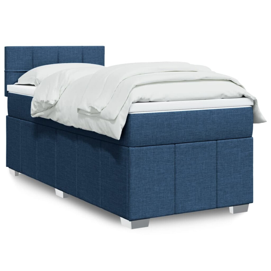 vidaXL Boxspring met matras stof blauw 80x200 cm afbeelding 1