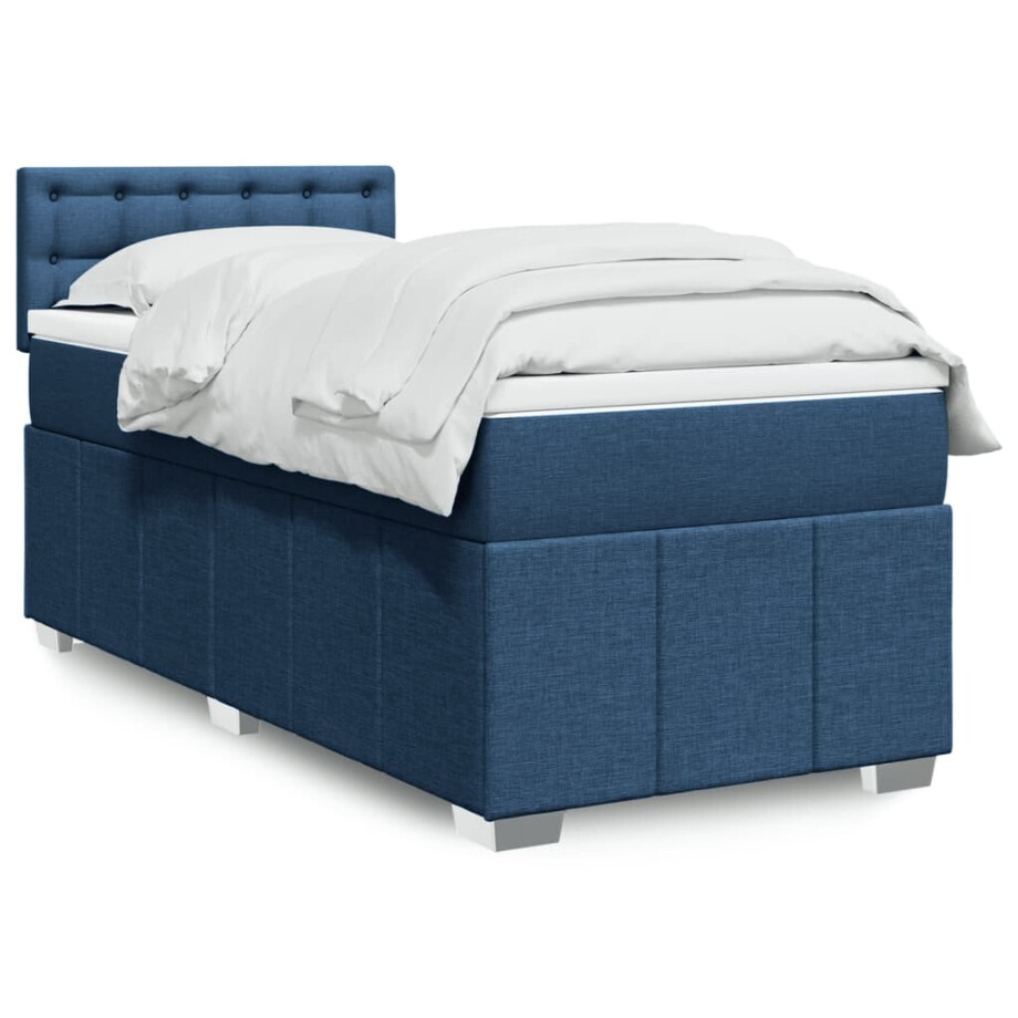 vidaXL Boxspring met matras stof blauw 80x200 cm afbeelding 1