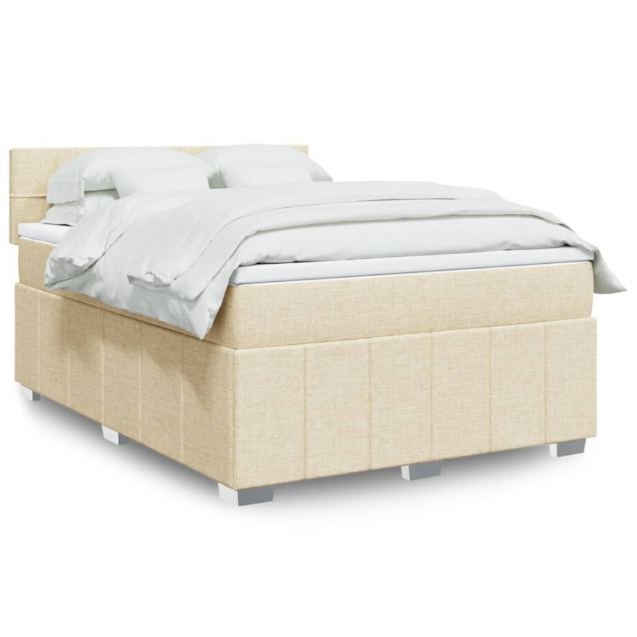 vidaXL Boxspring met matras stof crèmekleurig 140x200 cm afbeelding 1