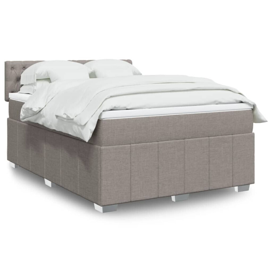 vidaXL Boxspring met matras stof taupe 140x200 cm afbeelding 1