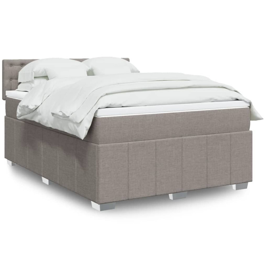 vidaXL Boxspring met matras stof taupe 160x200 cm afbeelding 1