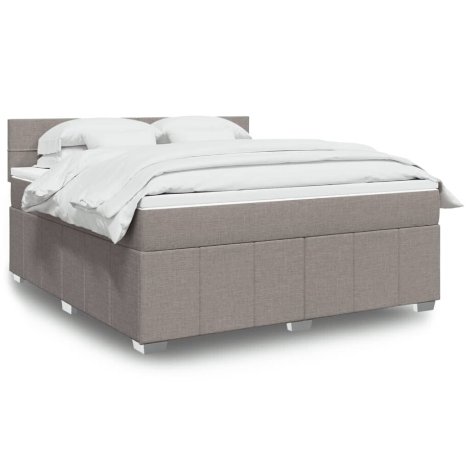 vidaXL Boxspring met matras stof taupe 180x200 cm afbeelding 1