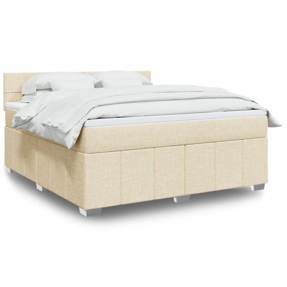 vidaXL Boxspring met matras stof crèmekleurig 180x200 cm afbeelding 1