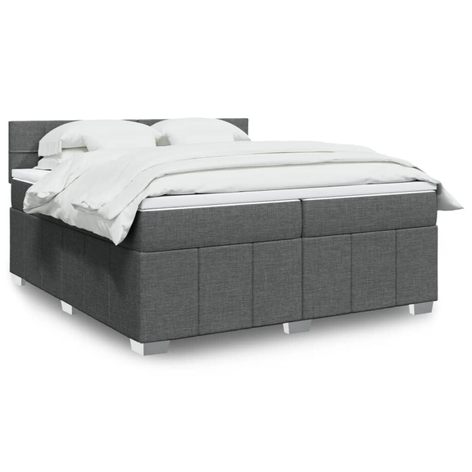 vidaXL Boxspring met matras stof donkergrijs 200x200 cm vidaXL Boxspring met matras stof donkergrijs 200x200 cm afbeelding 1