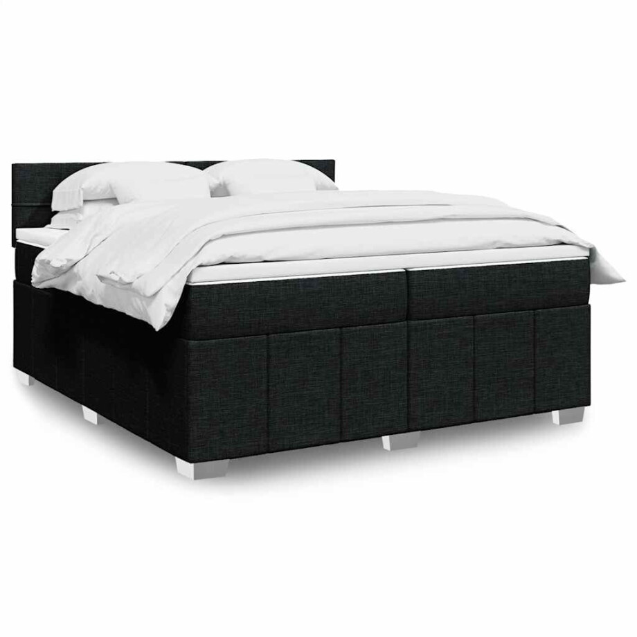 vidaXL Boxspring met matras stof zwart 200x200 cm vidaXL Boxspring met matras stof zwart 200x200 cm afbeelding 1