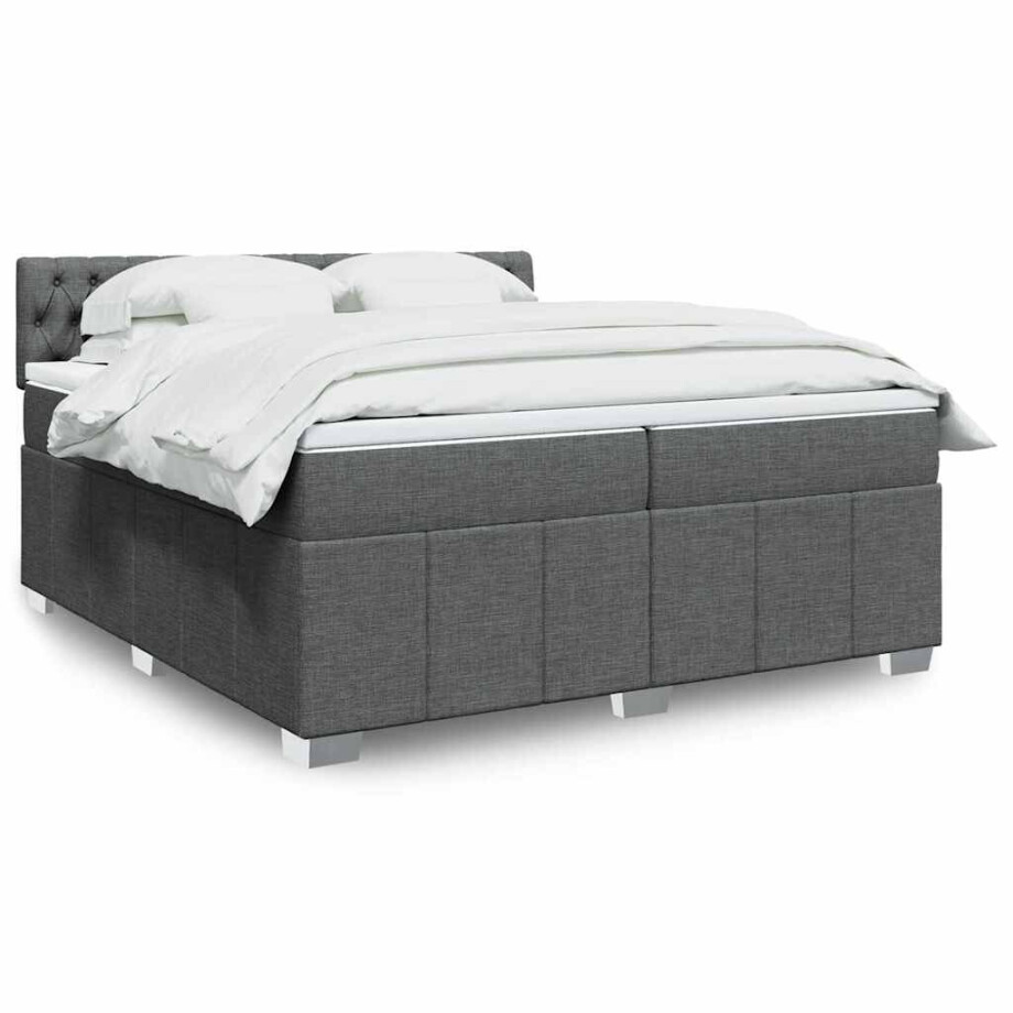 vidaXL Boxspring met matras stof donkergrijs 200x200 cm vidaXL Boxspring met matras stof donkergrijs 200x200 cm afbeelding 1