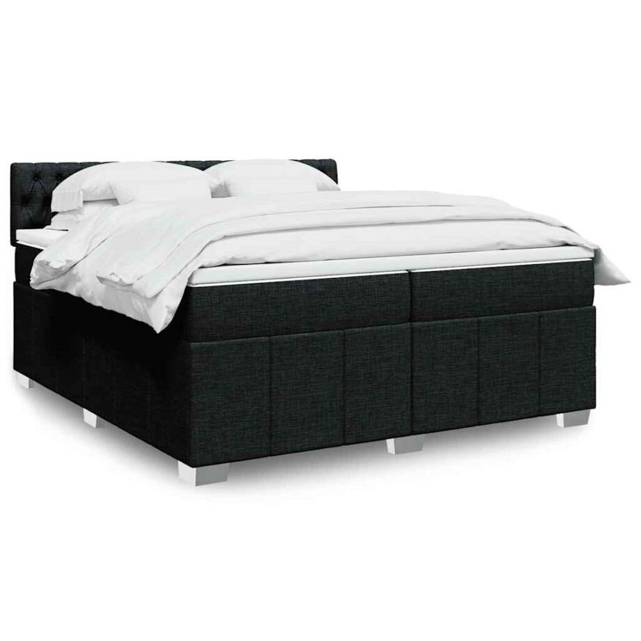 vidaXL Boxspring met matras stof zwart 200x200 cm vidaXL Boxspring met matras stof zwart 200x200 cm afbeelding 1