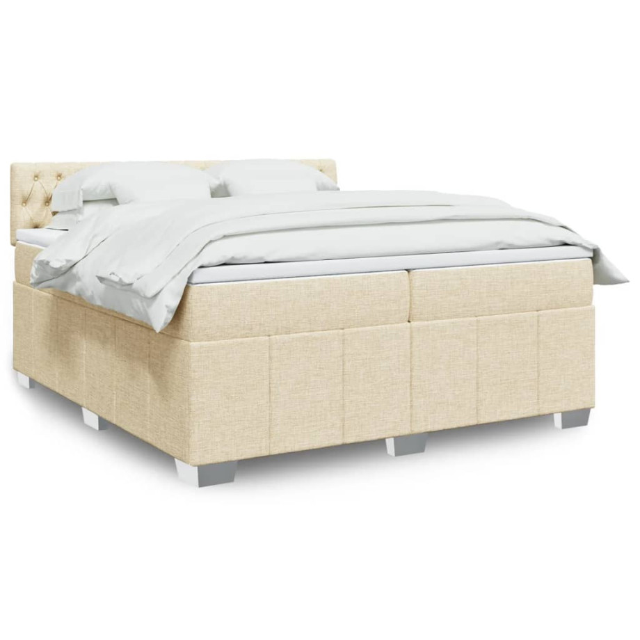 vidaXL Boxspring met matras stof crèmekleurig 200x200 cm afbeelding 1