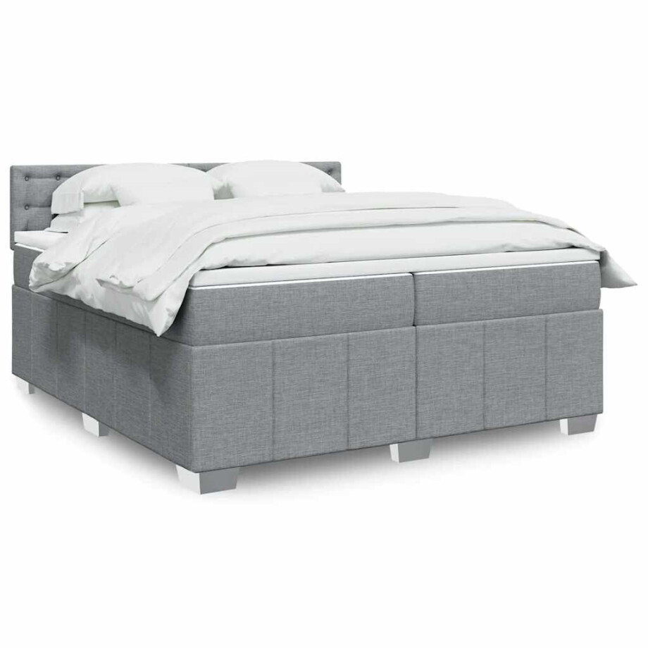 vidaXL Boxspring met matras stof lichtgrijs 200x200 cm vidaXL Boxspring met matras stof lichtgrijs 200x200 cm afbeelding 1