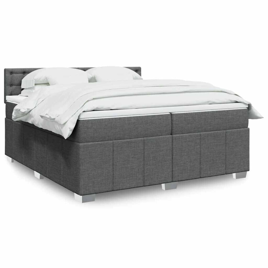 vidaXL Boxspring met matras stof donkergrijs 200x200 cm vidaXL Boxspring met matras stof donkergrijs 200x200 cm afbeelding 1