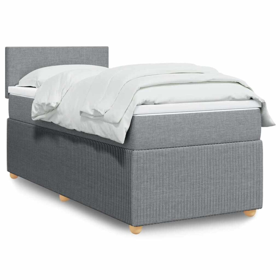 vidaXL Boxspring met matras stof lichtgrijs 90x190 cm vidaXL Boxspring met matras stof lichtgrijs 90x190 cm afbeelding 1