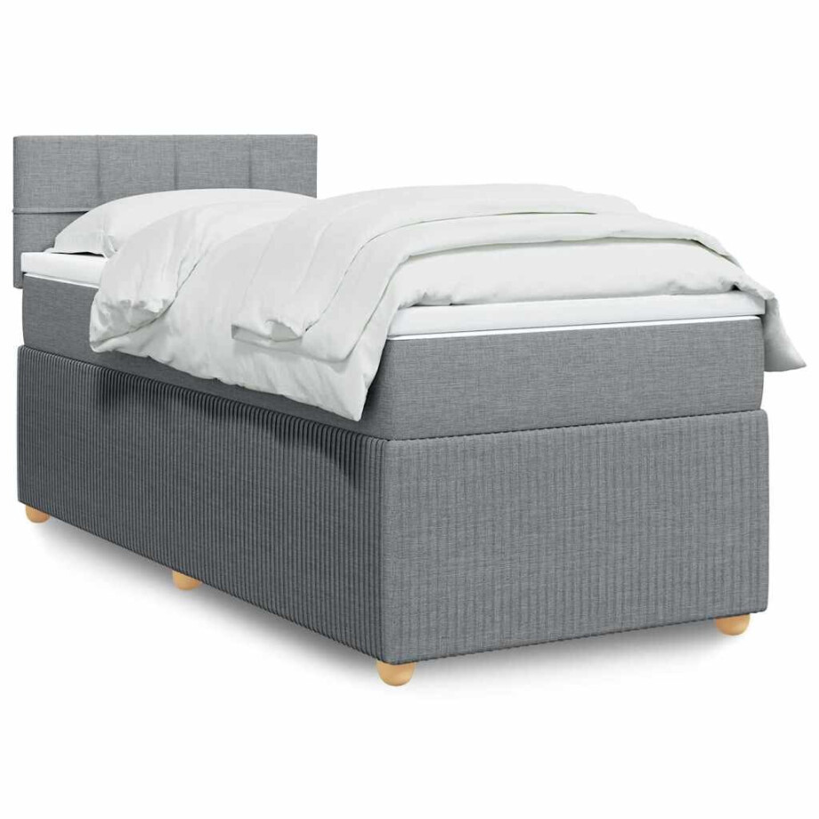 vidaXL Boxspring met matras stof lichtgrijs 90x190 cm vidaXL Boxspring met matras stof lichtgrijs 90x190 cm afbeelding 1