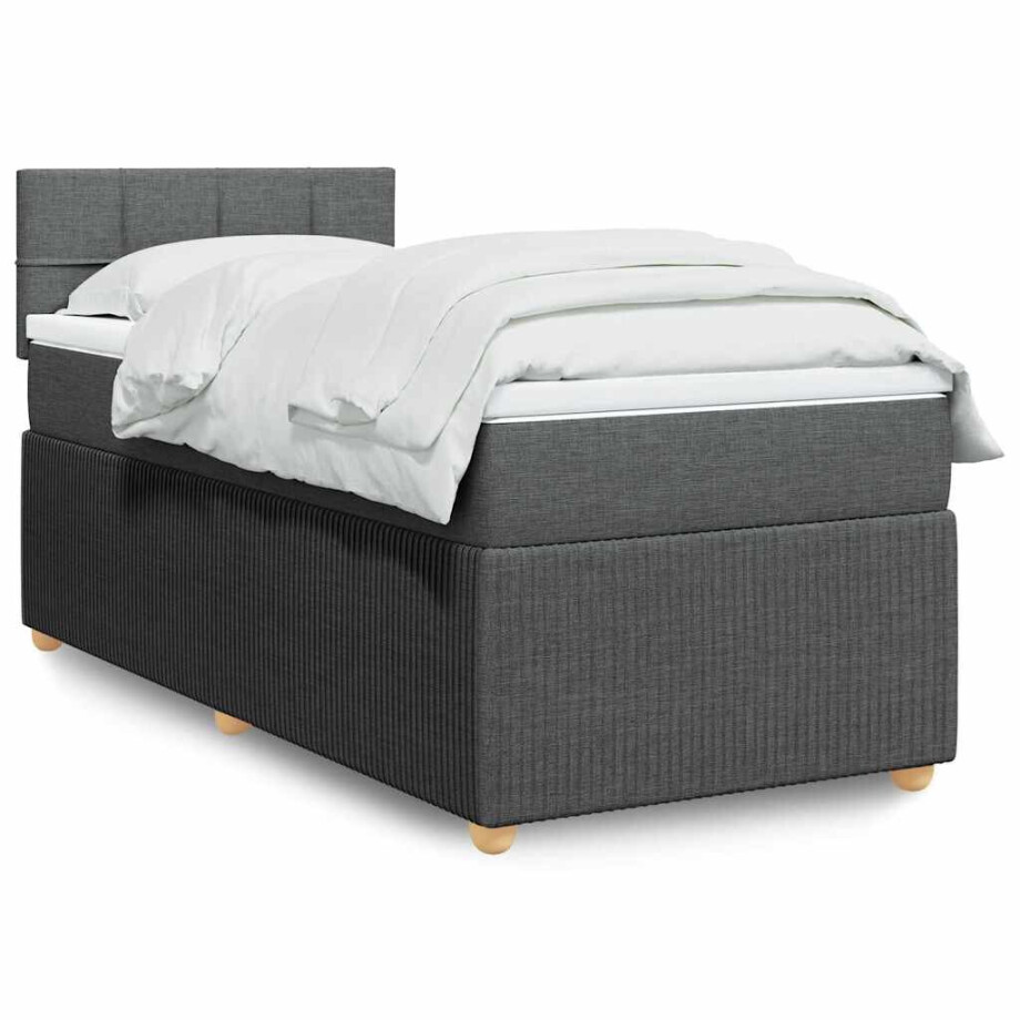 vidaXL Boxspring met matras stof donkergrijs 90x200 cm afbeelding 1