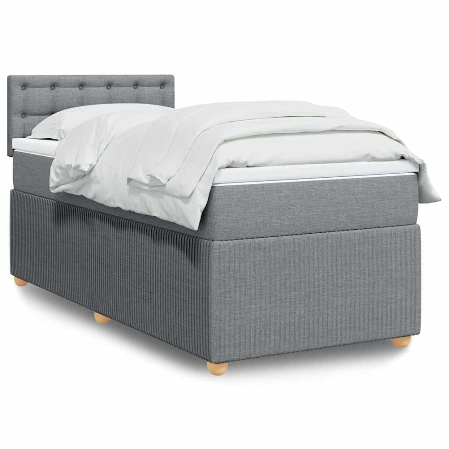 vidaXL Boxspring met matras stof lichtgrijs 90x200 cm afbeelding 1