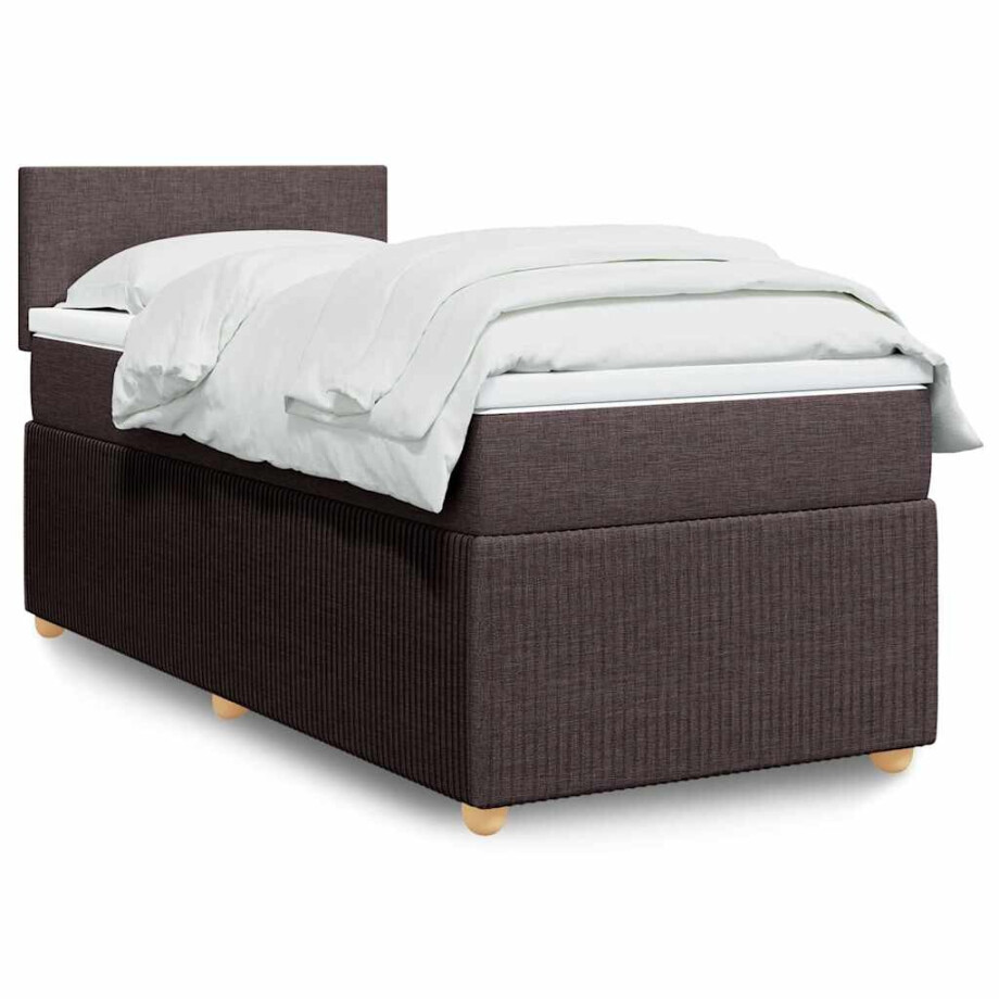 vidaXL Boxspring met matras stof donkerbruin 100x200 cm afbeelding 1
