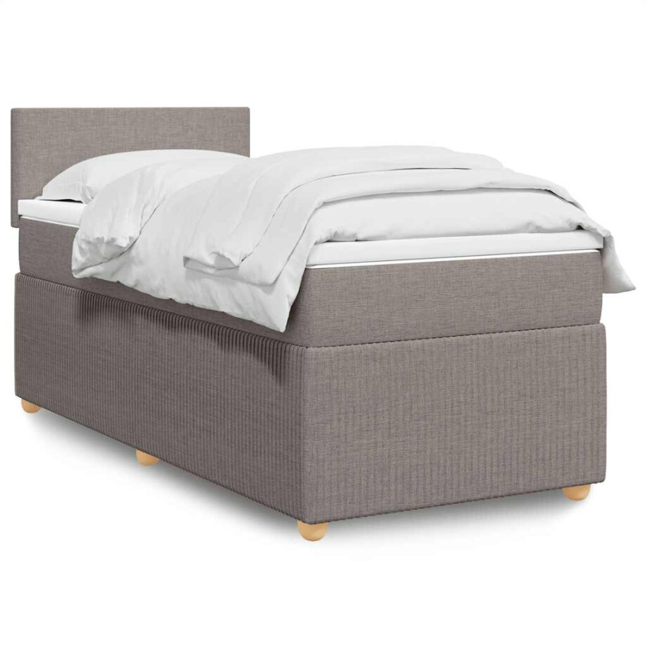 vidaXL Boxspring met matras stof taupe 100x200 cm afbeelding 1