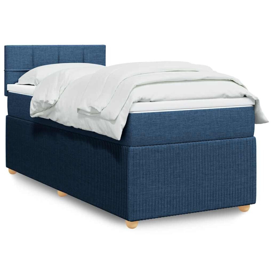 vidaXL Boxspring met matras stof blauw 100x200 cm vidaXL Boxspring met matras stof blauw 100x200 cm afbeelding 1