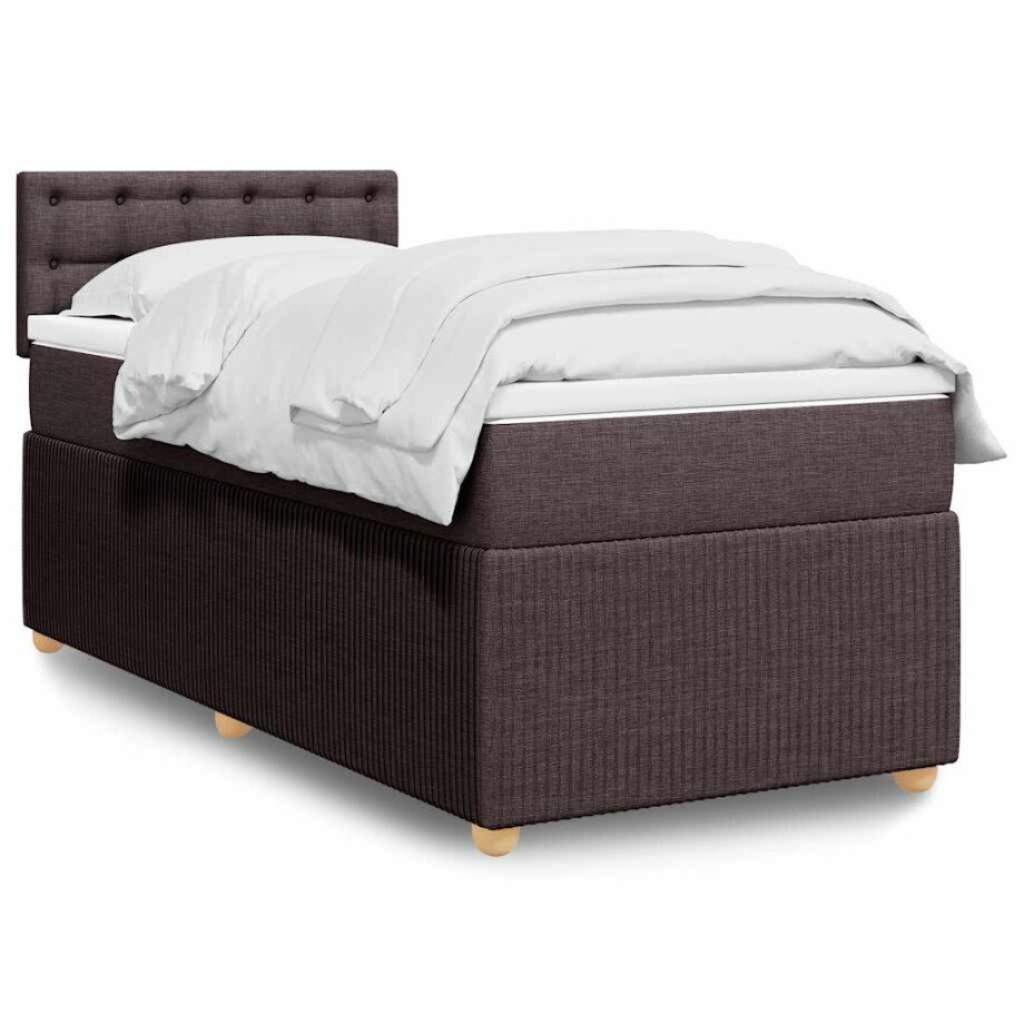 vidaXL Boxspring met matras stof donkerbruin 100x200 cm afbeelding 1