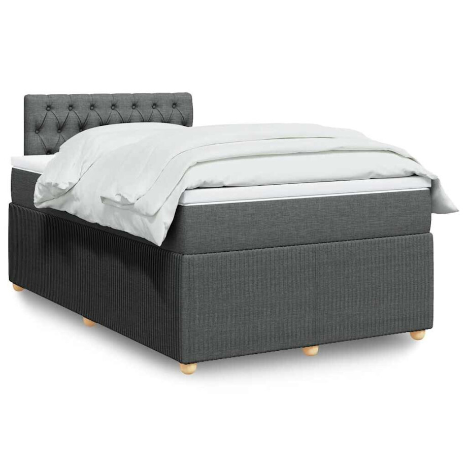 vidaXL Boxspring met matras stof donkergrijs 120x200 cm afbeelding 1