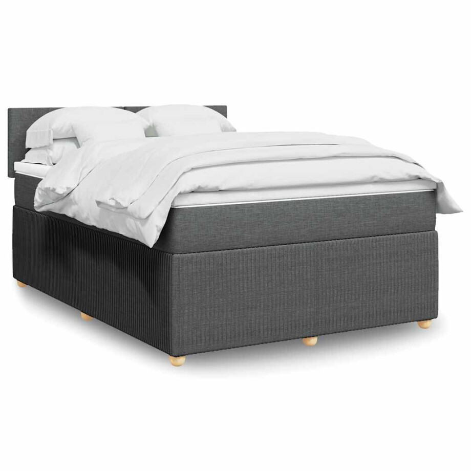 vidaXL Boxspring met matras stof donkergrijs 140x200 cm vidaXL Boxspring met matras stof donkergrijs 140x200 cm afbeelding 1