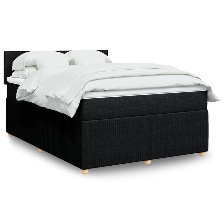 vidaXL Boxspring met matras stof zwart 140x200 cm vidaXL Boxspring met matras stof zwart 140x200 cm afbeelding 1