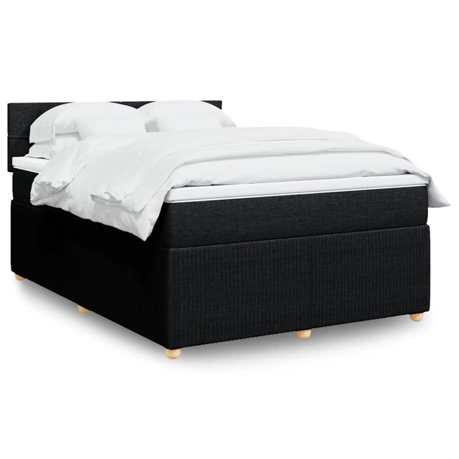 vidaXL Boxspring met matras stof zwart 140x200 cm afbeelding 1