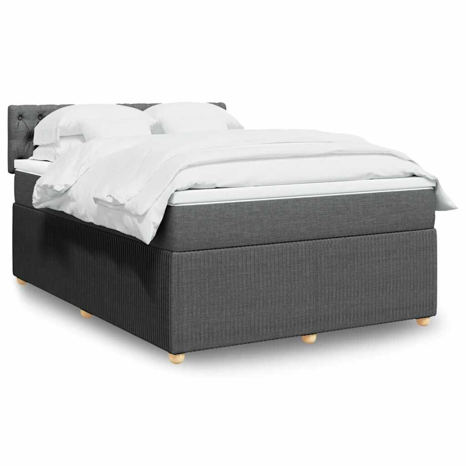 vidaXL Boxspring met matras stof donkergrijs 140x200 cm vidaXL Boxspring met matras stof donkergrijs 140x200 cm afbeelding 1