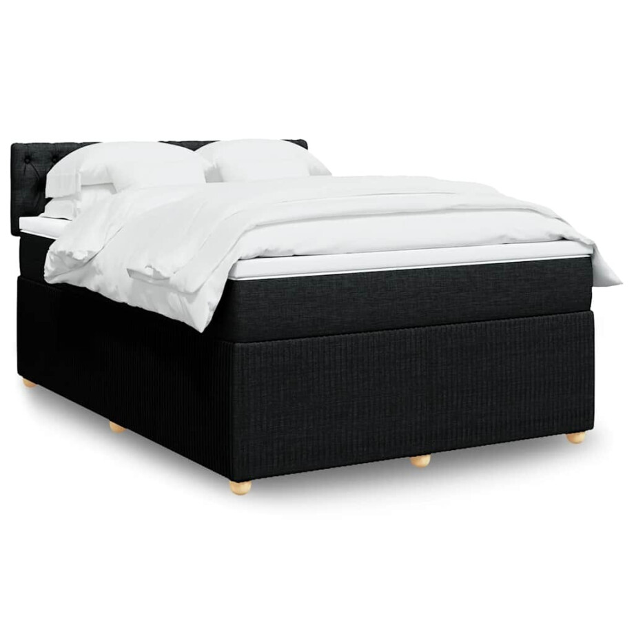 vidaXL Boxspring met matras stof zwart 140x200 cm vidaXL Boxspring met matras stof zwart 140x200 cm afbeelding 1