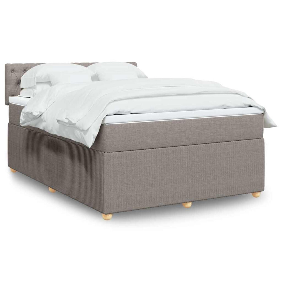 vidaXL Boxspring met matras stof taupe 140x200 cm afbeelding 1