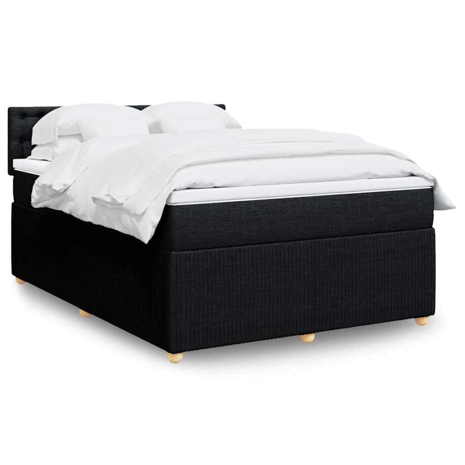 vidaXL Boxspring met matras stof zwart 140x200 cm vidaXL Boxspring met matras stof zwart 140x200 cm afbeelding 1