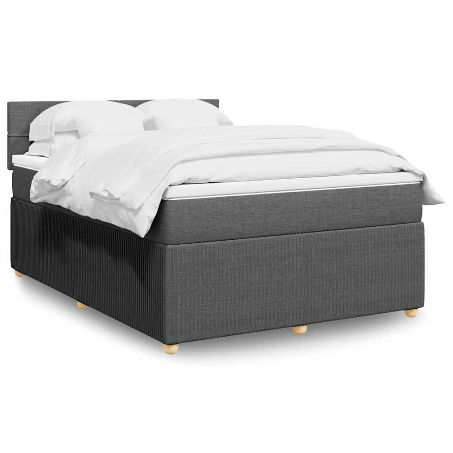 vidaXL Boxspring met matras stof donkergrijs 160x200 cm vidaXL Boxspring met matras stof donkergrijs 160x200 cm afbeelding 1