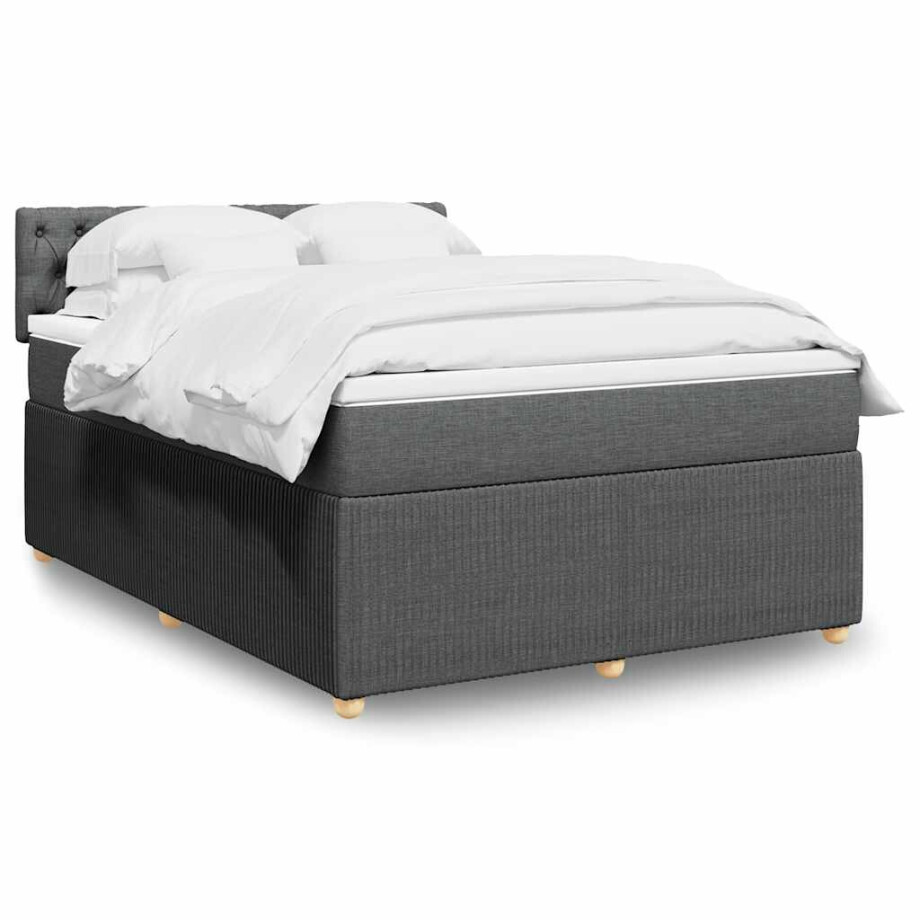 vidaXL Boxspring met matras stof donkergrijs 160x200 cm afbeelding 1